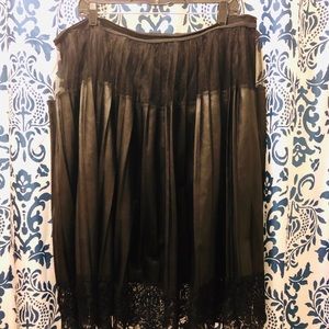 Black Faux Leather Skirt with Lace by Lane Bryant